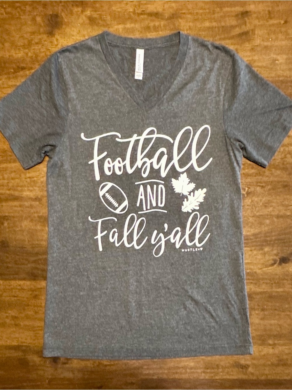 Bella+Canvas Football & Fall Y’all Graphic V-Neck T-Shirt Gray